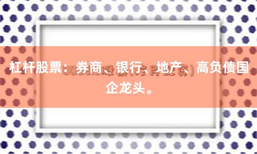 杠杆股票：券商、银行、地产、高负债国企龙头。